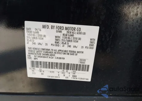 2016 Ford Explorer Platinum from USA, damaged, VIN 1FM5K8HTXGGC82819